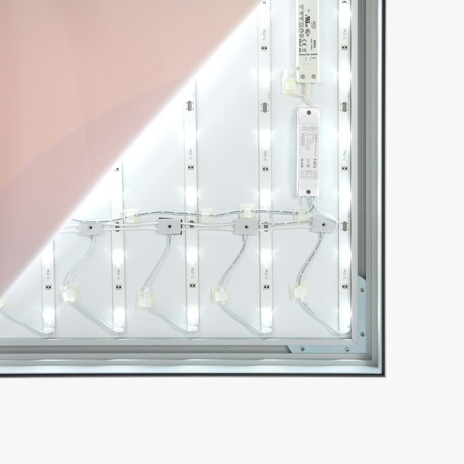 Detailaufnahme LED-Beleuchtung im Rahmenprofil
