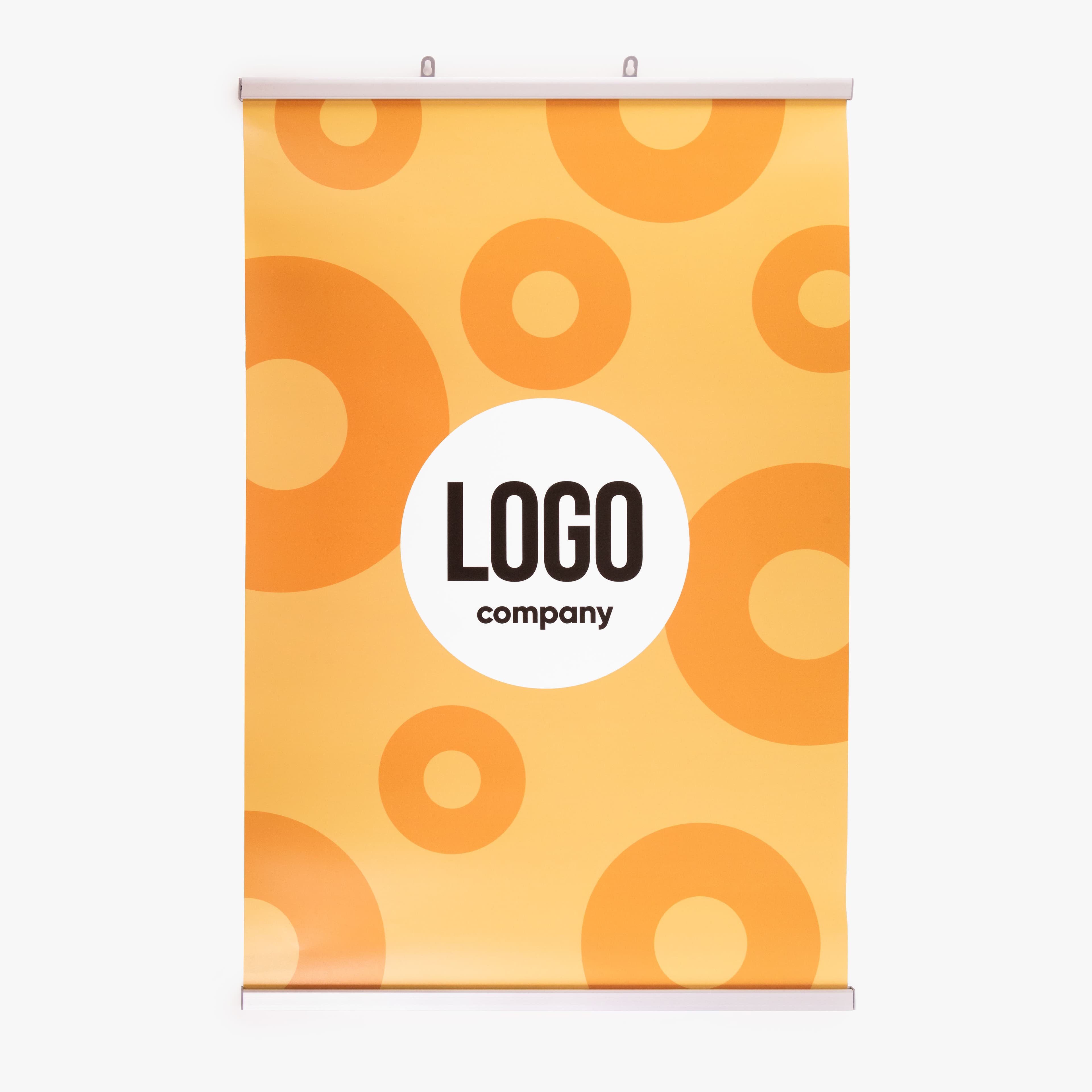 Poster mit oben und unten befestigten Aluminiumprofilen